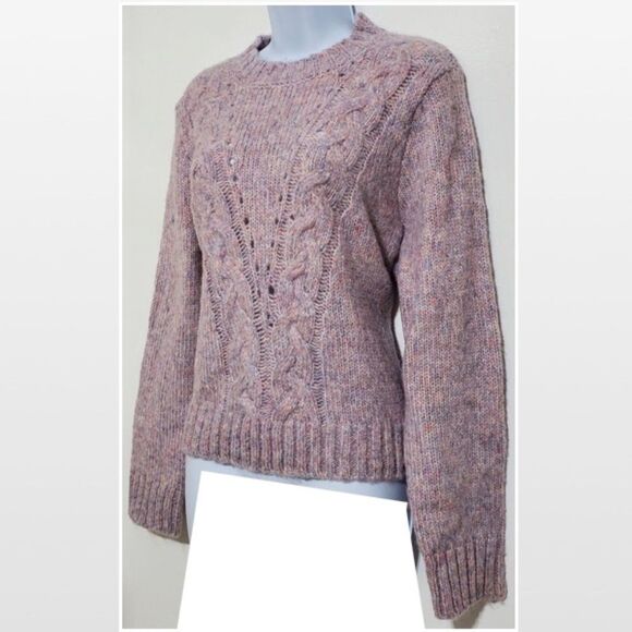 New Purple & Pink Cable Chunky Knit Cropped Pullover Sweater - Picture 8 of 16